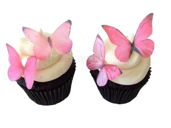 Свадьба - Wedding Cake Toppers - Edible Butterflies in Prettiest Pink - Cupcake Toppers, Cake Decorations, Cupcake Decorations for Valentine's Day