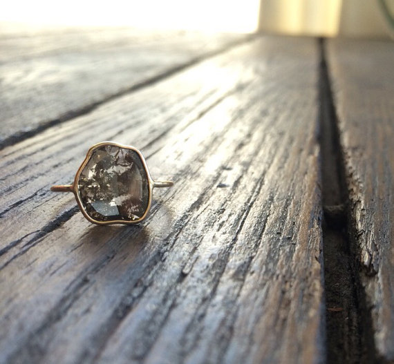 Wedding - Diamond Slice Ring, Raw Diamond Ring, Raw Diamond Engagement Ring, Unique Engagement Ring, One of a Kind Engagement Ring, Diamond Slice, 14k