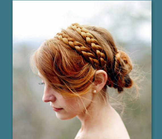 زفاف - wide double strand hair braided headband bridal braid plait plaited wedding prom hairband woman hair accessory hair band Grecian hairpiece