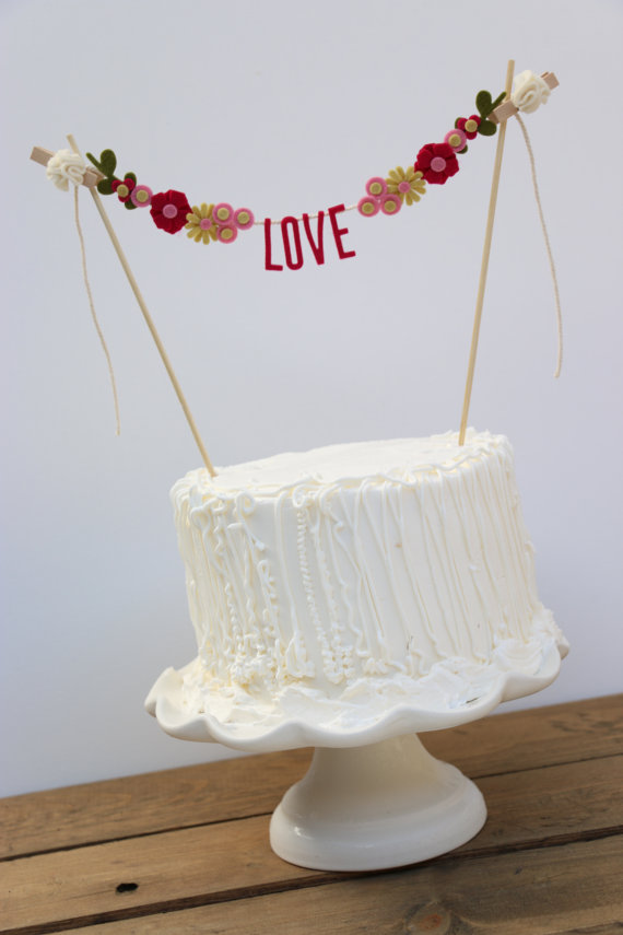 Wedding - Wedding Cake Banner - Wedding Cake Topper - Love Cake Banner - Wedding Cake Topper: Magenta and Pink