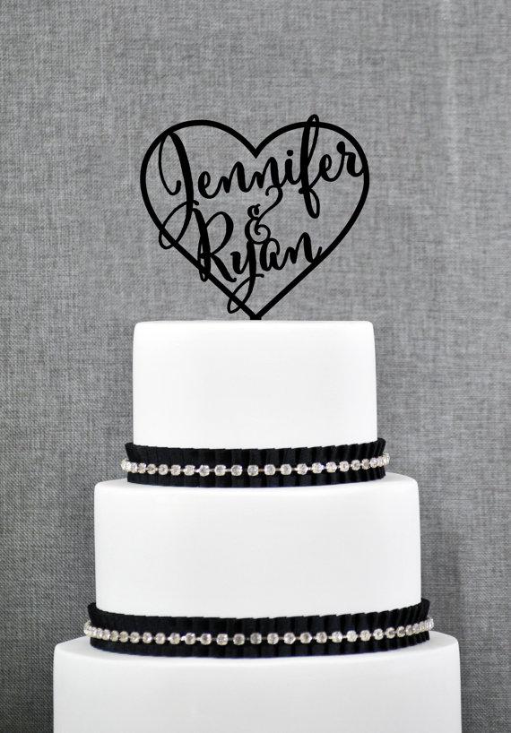 زفاف - Wedding Cake Toppers with First Names Inside Heart, Personalized Cake Toppers, Elegant Custom Mr and Mrs Wedding Cake Toppers - (S002)
