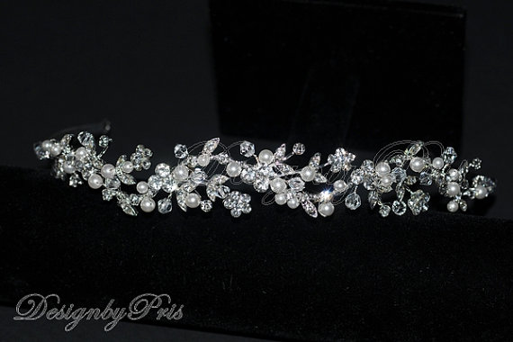 Wedding - HPH7 Bridal Headpiece.Wedding Accessories Bridal Rhinestone Floral with Swarovski Pearls and Swarovski Clear Crystals Headband
