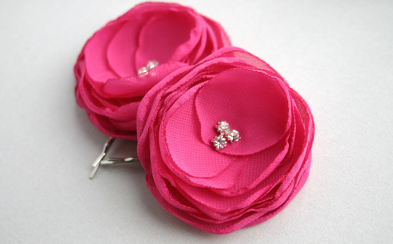Mariage - Pink Flower Hair Accessories, Hot Pink Flower Hair Clips, Wedding Hair Piece, Bridesmaid Accessory, Fuschisa Flower Hair Pins, Bridesmaid