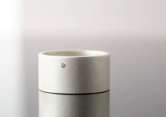 زفاف - Sterling Silver Tiny Diamond Wide Band Ring - Contemporary - Minimalist - Simple Diamond Band - Engagement Ring - 10 mm Wide Band Ring