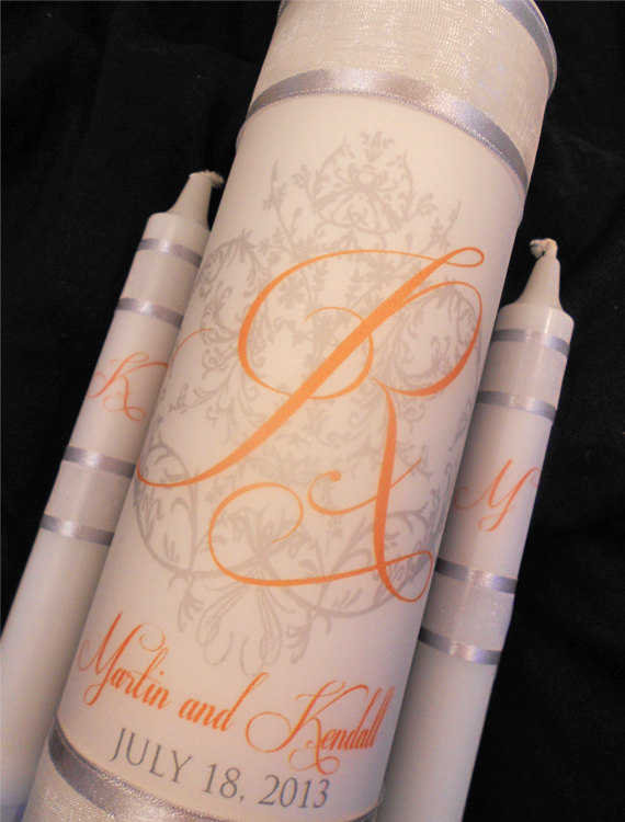 Mariage - Custom Colors, Monogrammed Unity Candle "Wraps", Wedding Ceremony Candle "Wraps", by No. 9