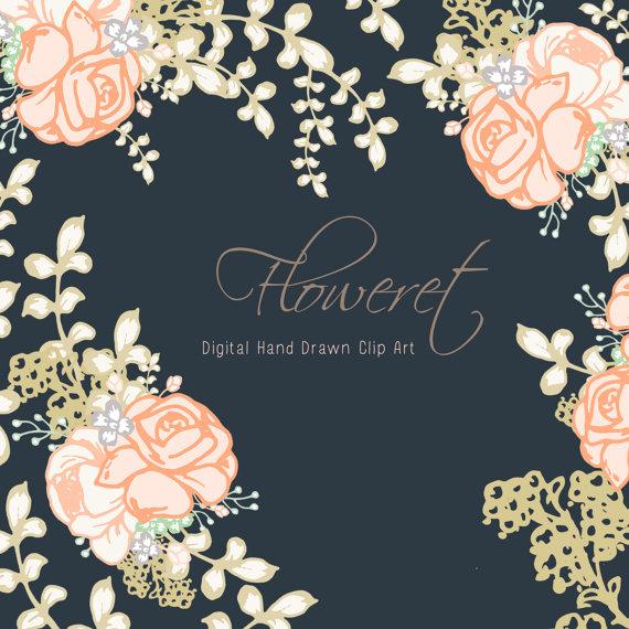 زفاف - Hand drawn florals digital clip art - Floweret