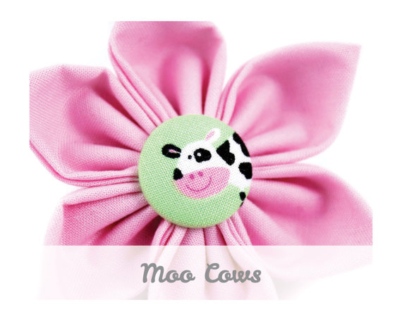 Wedding - Pink Dog Collar Flower - Moo Cows