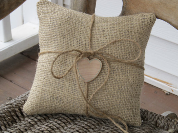 Свадьба - Two Burlap Ring Bearer Pillows - Personalized For Your Wedding Day