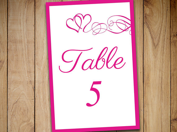 زفاف - Printable Wedding Table Number Template Download - "Heart Swirls" Begonia Wedding - DIY Wedding Table Card EDITABLE TEXT 4x6 Table Number
