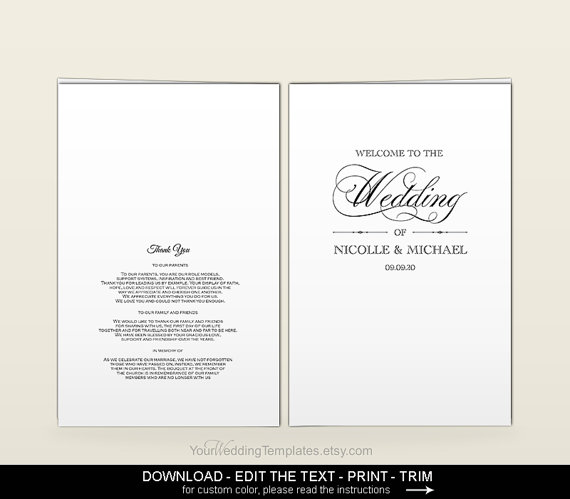 Mariage - Elegant wedding program template-DIY printable editable wedding program-Instant download-T076