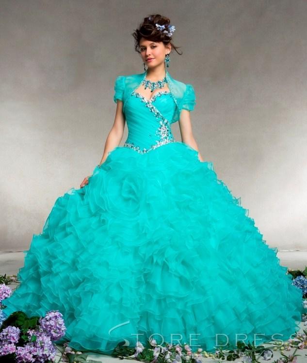 Hochzeit - ROMAN EMPIRE BALL GOWN SWEETHEART BEADING RUFFLES Beading Corset Charming Ruffled Organza Turquoise Quinceanera Dresses Masquerade Ball Gown Online with $161.26/Piece on Hjklp88's Store 