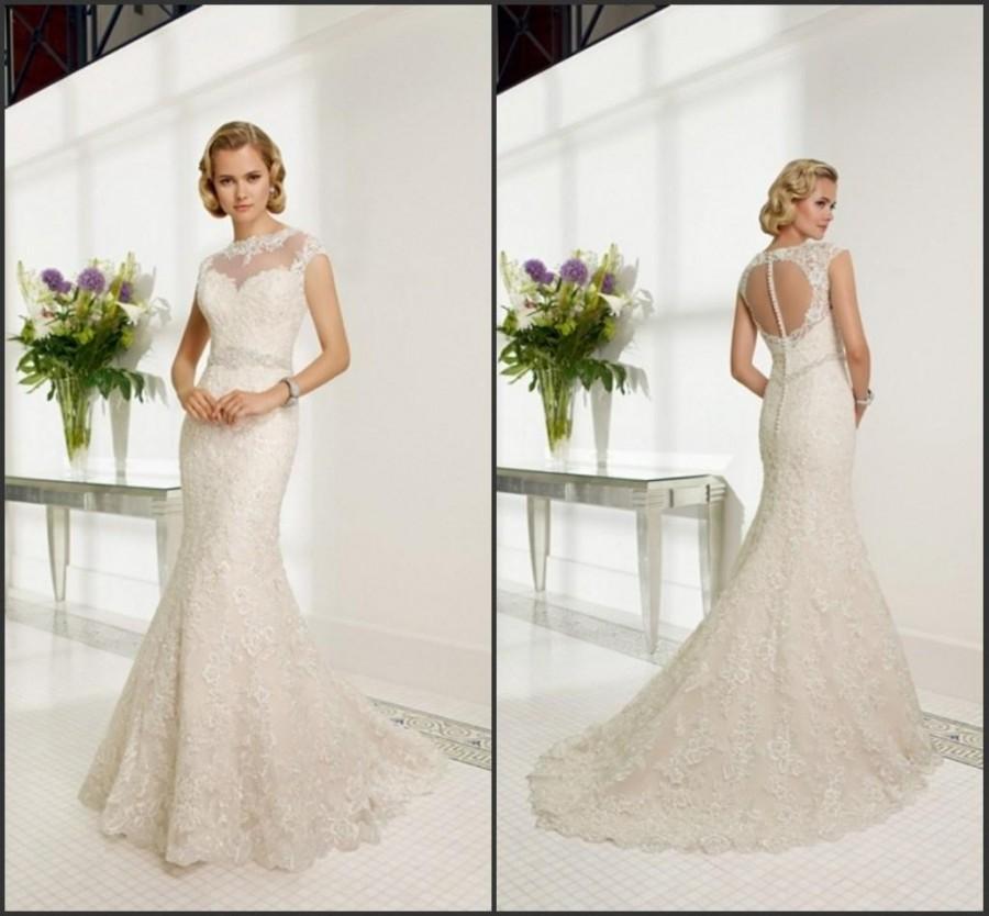 Mariage - Color Mermaid Lace 2015 Sheer Wedding Dresses With Sash Veni Infantino Vestido De Novia Applique Beads Hollow Train Bridal Gowns Custom Made Online with $120.14/Piece on Hjklp88's Store 