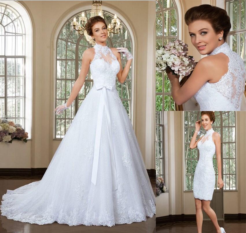 Wedding - 2015 New Elegant Detachable Two Pieces Beautiful Vestidos De Noiva Sexy High Neck Wedding Dresses Beaded Vintage Applique Tulle Bridal Gowns Online with $117.07/Piece on Hjklp88's Store 