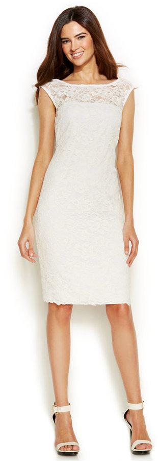 Wedding - Calvin Klein Petite Cap-Sleeve Illusion Lace Sheath