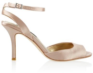 Mariage - Neutral Ankle Strap Satin Mid Heels