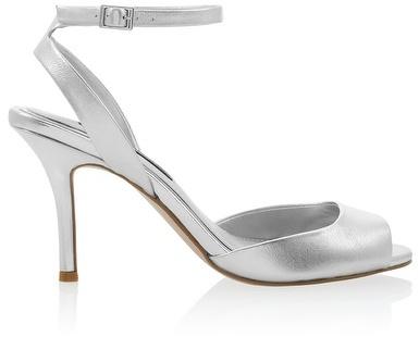 Mariage - Silver Ankle Strap Mid Heels