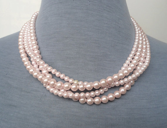 Mariage - light pink  Necklace,Wedding Necklace, 4  Pearl Necklace,Wedding Jewelry,Glass Pearl Necklace,Bridesmaid necklace,Pearl Necklace,Jewelry