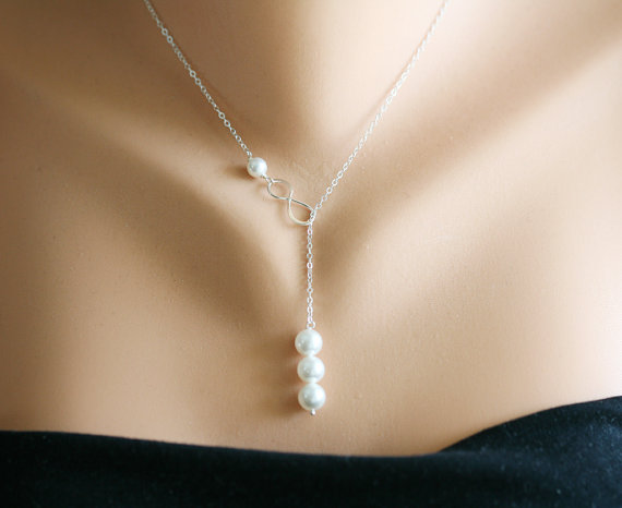 زفاف - Infinity necklace,Figure eight,Infinity pearl lariat necklace,Friendship,bridesmaid gift,wedding bridal jewelry,birthday gift