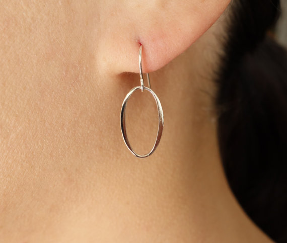 زفاف - Oval Drop Earrings in Sterling Silver, Dangle Earrings, wedding ,bridal jewelry, 17x11