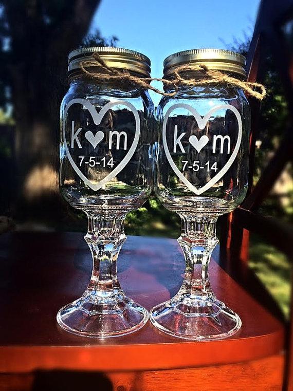 Mariage - Redneck Wine Glass, 2 Personalized Etched Glass