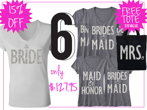 Mariage - BRIDAL WEDDING 6 SHIRTS 15% Off Bundle, Mrs Shirt, Bridesmaid shirt, maid of honor shirt, wedding, mrs, bridesmaid, maid of honor, bridal