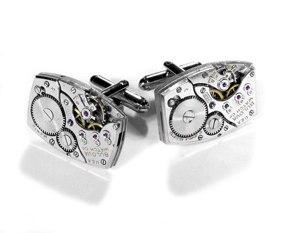 زفاف - BULOVA Steampunk Watch Cufflinks Mens Art Deco GLEAMiNG Featured AUXILIARY MAGAZINE 2012 Anniversary Wedding - Jewelry by edmdesigns