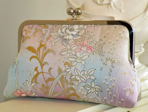 Wedding - Silk Kimono Fabric Clutch/Purse/Bag..Bridal..Orchids..Roses..Cherry Blossoms..Pastels..Lavendar..Wedding Gift..Wrap/Scarf available..OOAK