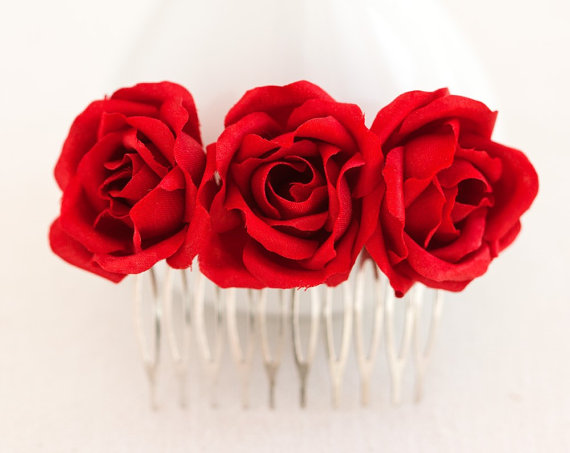 Wedding - Red rose comb, Hair accessories bridal, For women, Hair comb, Red wedding, Hair comb wedding, Floral hair comb, Hair piece, Red flowers.