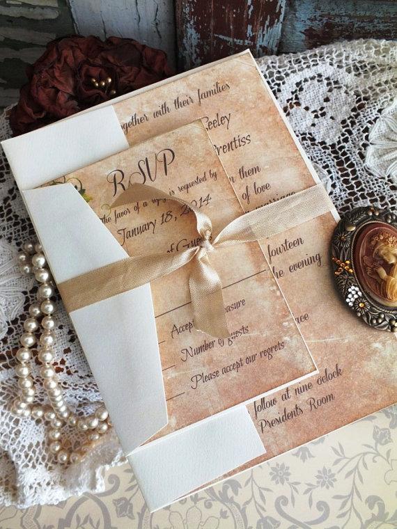 Mariage - Vintage Romantic Wedding Invitation with Ivy SAMPLE Handmade by avintageobsession on etsy