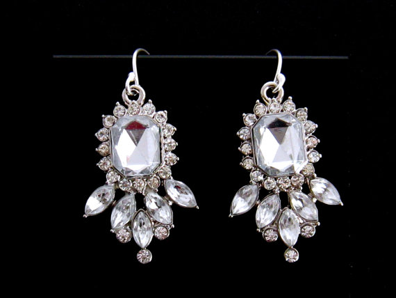 زفاف - Rhinestone Bridal Earrings, Special Occasion Earrings, Clear Crystal Earrings, Sterling Silver Dangle Earrings, Rhinestone Wedding Jewelry