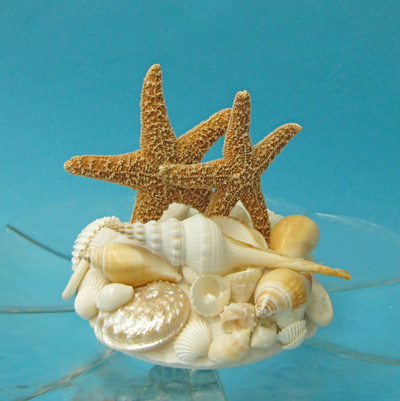Свадьба - Beach Wedding Cake Topper with Starfish and Seashells