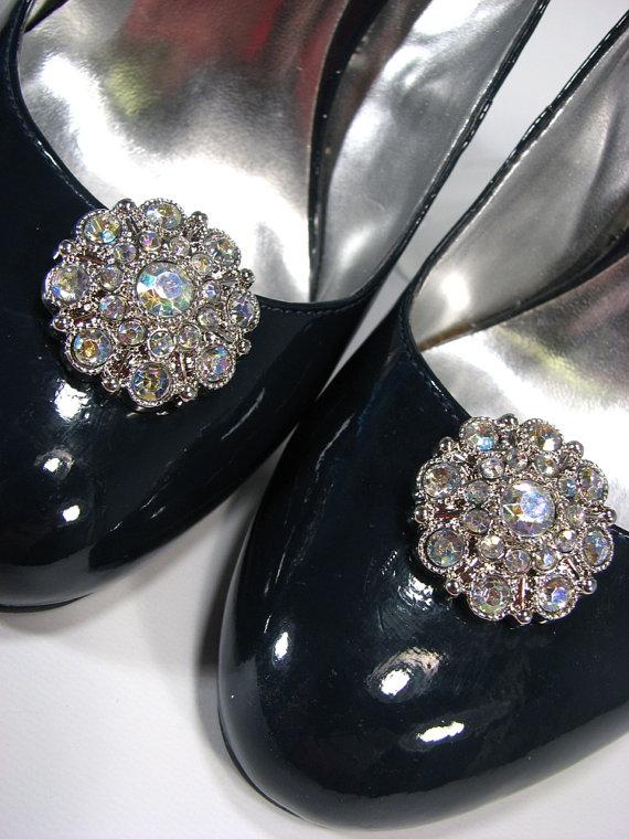 Свадьба - Shoe Clips AB Rhinestone Cluster Round Prom Wedding Jewelry for your Shoes Shoeclips