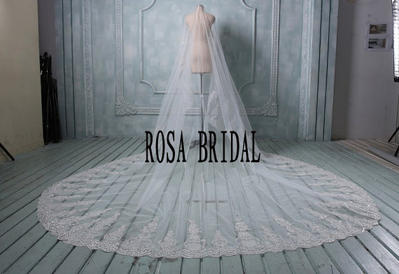 زفاف - Bridal veil cathedral, 3M Plus wide wedding veil, Lace edge long wedding veil, Wedding bridal veil, 1T bridal veil