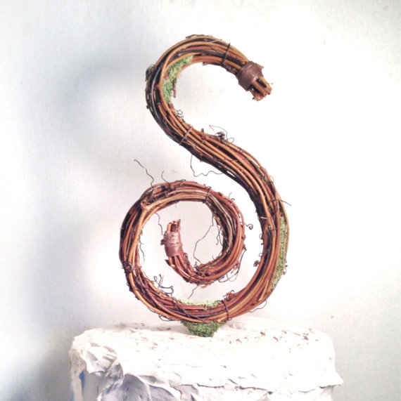 Mariage - Letter S Rustic Twig Wedding Cake Topper