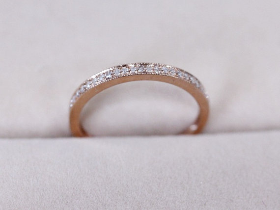 Wedding - Natural Diamond Ring 2.16mm Diamond Band Half Eternity Wedding Band 14K Rose Gold Ring Engagement Ring Wedding Ring