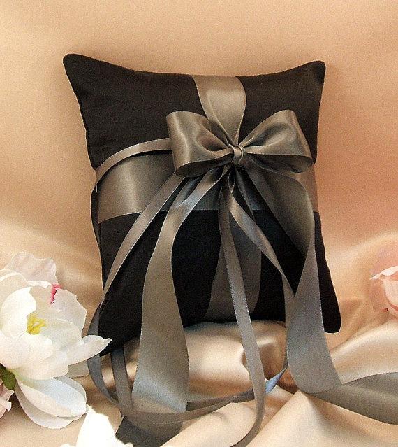 زفاف - Romantic Satin Ring Bearer Pillow...You Choose the Colors...Buy One Get One Half Off...shown in black/charcoal grey