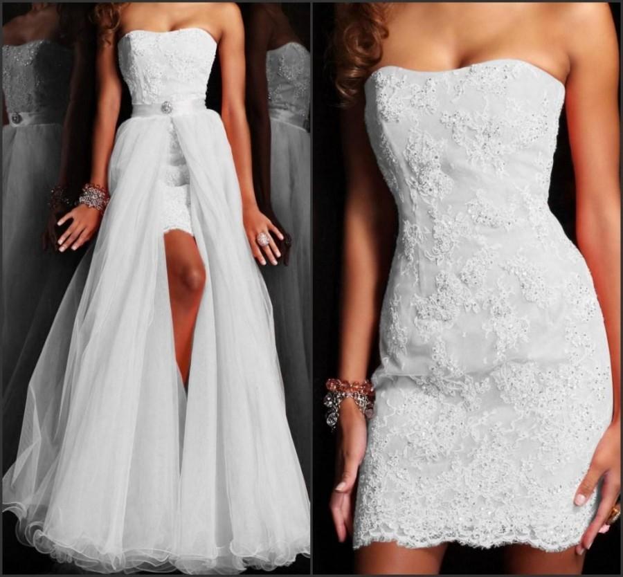 Свадьба - Amazing 2014 Beach Wedding Dress Lace A-Line Floor-Length Detachable Sweetheart Appliques Sleeveless Two Piece Bridal Ball Gown Custom Made Online with $94.34/Piece on Hjklp88's Store 