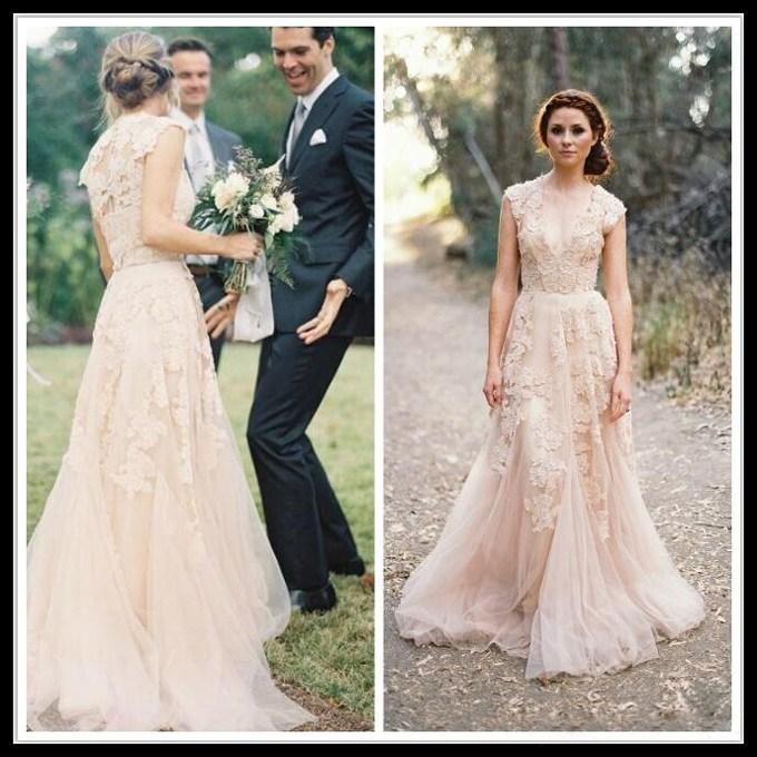 Wedding - Vintage 2015 New Lace Wedding Dresses Champagne Sweetheart Ruffles Bridal Gown Cap Sleeve Deep V Neck Layered Reem Acra Lace Bridal Gowns Online with $112.88/Piece on Hjklp88's Store 