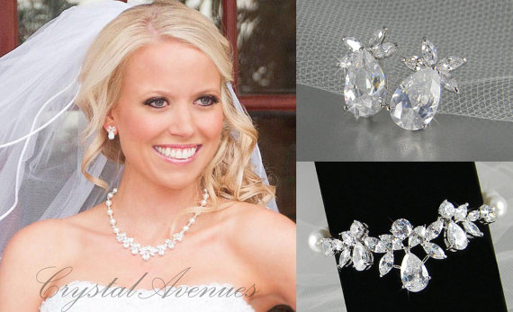 Hochzeit - Bridal Jewelry Pearl Wedding Necklace Earrings Bracelet - Swarovski Crystal Swarovski Pearl,  Wedding jewelry, Claire 3 Piece Set