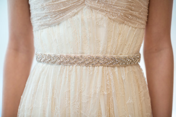 Свадьба - Bridal Gown Sash, Wedding Dress Sash, Rhinestone  Beaded Sash