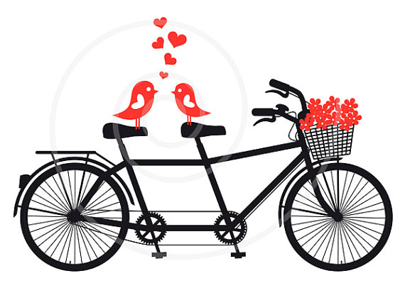 Mariage - wedding invitation, tandem bicycle with love birds, wedding anniversary, engagement, digital clipart, clip art, printable card, download
