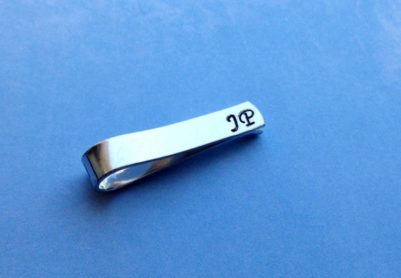 Свадьба - Custom Tiny Tie Bar- Youth or Skinny Tie Size- Hand Stamped Aluminum Wedding Gift- Choose Your Phrase & Font