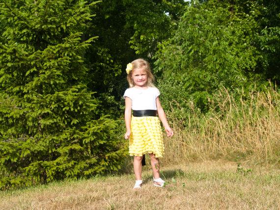 Mariage - White and Yellow Ruffle T-Shirt Dress, Baby Girl Dress, Toddler Dress, Flower Girl Dress, Made to Order, T-Shirt Dress