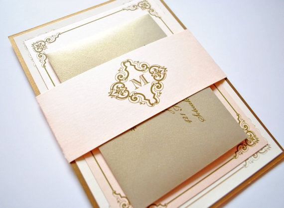 Wedding - Blush and Gold Wedding Invitations, Blush, Gold, Champagne, Blush, Pink, Champagne, Gold, Victorian, Elegant, Vintage, Vintage Invitations