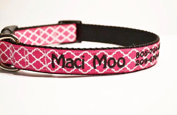 زفاف - Personalized - 1" wide Pink Moroccan Dog Collar - Made to order