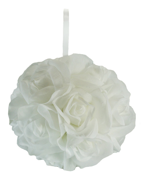 Wedding - Garden Rose Kissing Ball - White - 6 inch Pomander