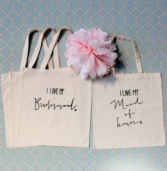 Mariage - Set of 3 Bridesmaid Tote bags and 1 Maid of Honor