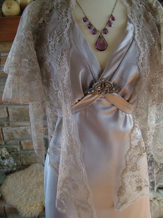 زفاف - 1930s Inspired Wedding dress evening gown Ashes of Roses bias cut dress lace jacket SA
