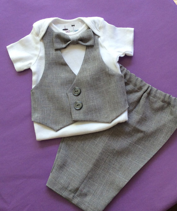زفاف - Onesie Vest..Tuxedo Onesie..Gray Onesie Vest..Baby Wedding Outfit..Baby bow tie..light gray bow tie
