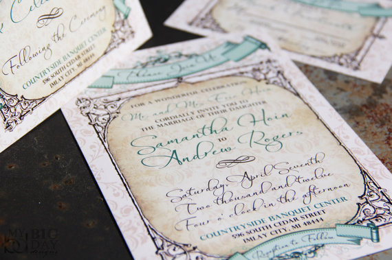 زفاف - Vintage Baroque Banners Wedding Invitation Suite. Vintage banners wedding invitations. Antique parchment wedding invitations.